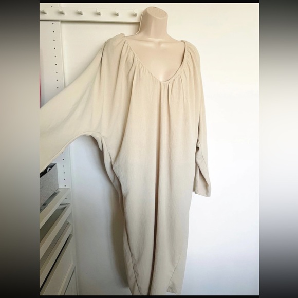 Boutique cream stone slouchy oversized midaxi maxi dress large 14 16 - Picture 2 of 6